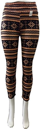 Snow Flake Legging Winter Fleece High Waist Style 10 Brown Regular Size