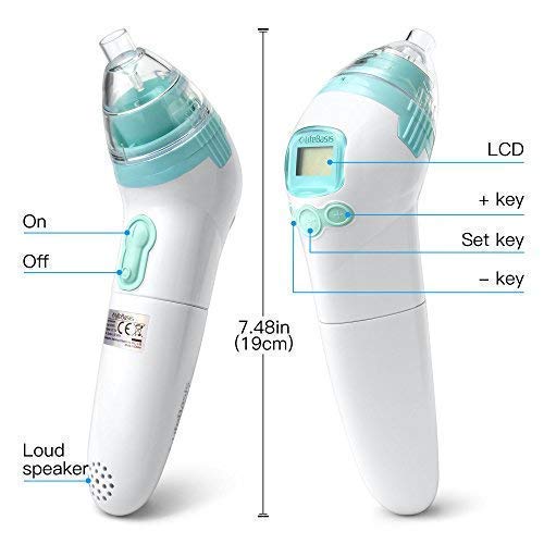 Baby Nasal Aspirator Battery Operated for Newborn Toddlers Nose Cleaner with 3 Operation Levels Safe Hygienic Snot Sucker Nostril Cleaner LCD Screen and Music Function 3 Size of Nose Cups - Thumbnail 4
