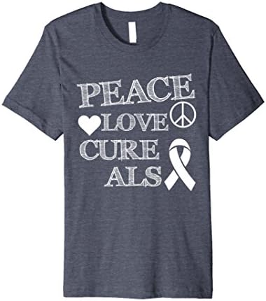Mens Peace Love Cure ALS Awareness T-Shirt Large Heather Blue