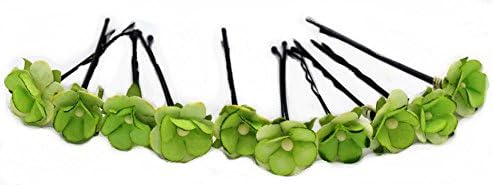 10 Green Paper Flower Bobby Pins, Rustic Wedding, Bridal, Hair Accessory (FL74)