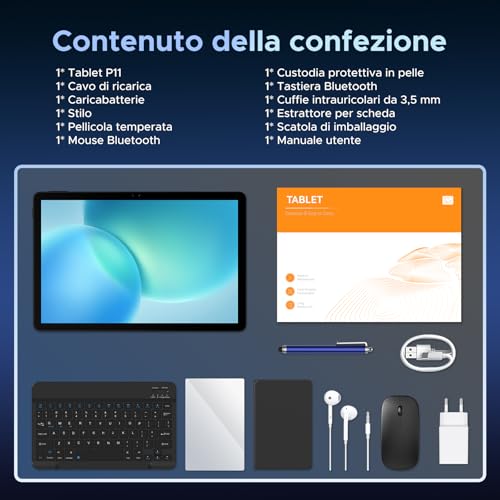 Easerush P11 Tablet 11 Pollici con Tastiera,Penna,Mouse,Tablet Android 16 | 48GB RAM+128GB ROM(2TB TF),90Hz, T7250 Octa-Core 8800mAh,13MP,Gemini AI,Widevine L1,5G WiFi/BT 5.0/Face ID/GPS,Custodia