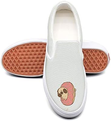 Women's Fashion Shoes Christmas Pug Dog with Red Hat Blue Comfortable Loafers Slip on Casual Walking Sneakers