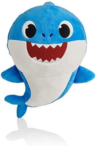 yuailiur Baby shark singing plush toy with lights Yellow Cartoon baby shark soft stuffed toy English song (blue)