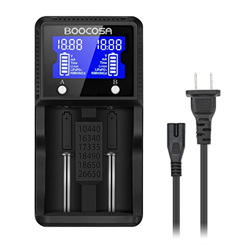 Universal Battery Charger, BOOCOSA LCD Display Speedy Smart Charger for Rechargeable Batteries Ni-MH Ni-Cd AA AAA Li-ion LiFePO4 IMR 10440 14500 16340 18650 RCR123 26650