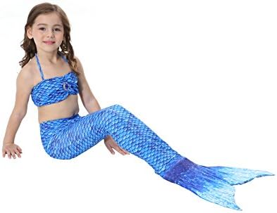 Wentas Girl's Swimwear 3PCS Mermaid Tail Swimsuit with Bikini Set for Swiming, Royalblue 140