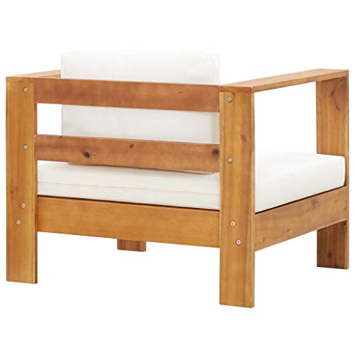 vidaXL Akazienholz Massiv Gartenstuhl mit Auflagen Sofa Sessel Holzstuhl Gartensessel Gartensofa Gartenmöbel Stuhl Einzelsofa Creme – Bild 5