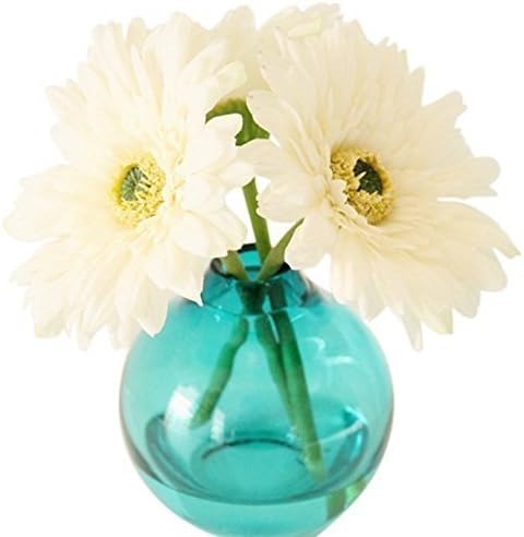 Real Touch White Gerbera Daisy in Teal Globe Vase by MelroseFields Lightly Scented with Fragrance Oil