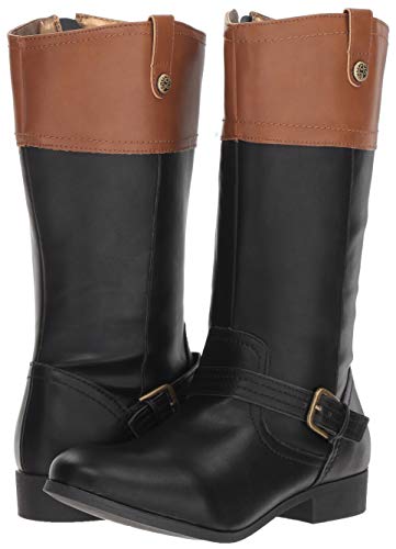 Nine West Girls' EMILIAH Equestrian Boot, Black/tan, M030 M US Little Kid