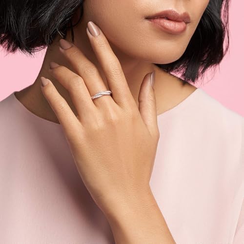 Timeless Bague Torsades en métal plaqué or rose 14 carats avec zircones cubiques transparentes, taille 58
