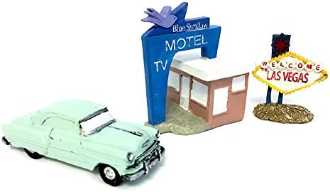Route 66 Fairy Garden Kit Includes the Blue Swallow Motel, 1953 BelAir, and a "Welcome to Las Vegas" Sign