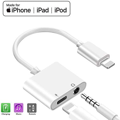 Lightnįng to 3.5 mm Jack Splitter Charger and Headphone Adapter For iPhone Dongle 8/8 Plus/7/7 Plus/X/XR/XS/XS Max Charge and Music Aux Audio and Charge Adapter Converter Support iOS 11 and Later