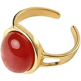 Dtja Vintage Red Stone Gold Plated Statement Adjustable Ring for Women Oval Round Birthstone Expandable Open Wrap Finger Rings Retro Birthday Anniversary Jewelry Gift Size 6-9