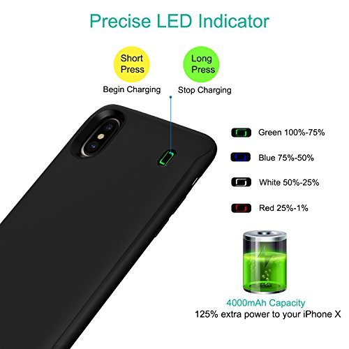 iPhone X Battery Case, LoHi Lightning Connector Audio Support Charger 4000mAh Rechargeable Soft TPU Fingerprint Resistant Ultra Slim Extended Charging Backup 5.8\