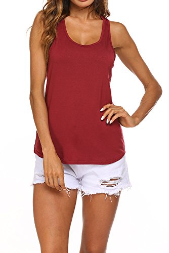 Poetsky Women Long Active Tank Tops Cut Out Back Sleeveless Workout Top (Wine Red, S)