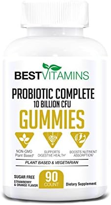 Best Probiotic Gummies by Best Vitamins: Halal and Vegan Probiotics for Men and Women w/ Bacillus Coagulans | Supports Digestive Health, Immune System Booster, 10B CFU, Strawberry / Orange, 120 Count