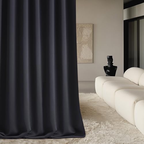 ROOM99 Aura Blackout Curtain, Silver Eyelet Curtain, 140 x 260 cm, Sliding Curtain, Modern Decoration, Living Room, Bedroom, Black