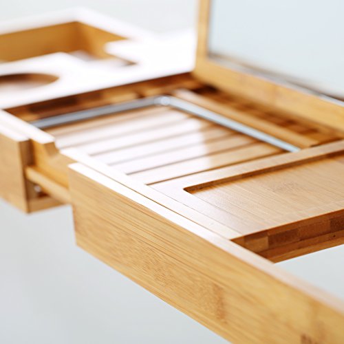 Mosa Natural Bamboo Bathtub Tray Bath Caddy Book Wine Glass Holder, 27.6" X 8.7" X 1.9", - Thumbnail 3