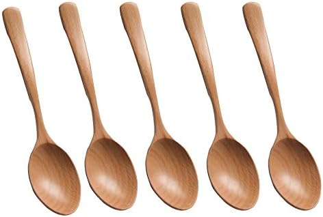 Wood Spoons Soup Spoon Tableware Natural Wooden Coffee Tea Spoon 5 Pieces