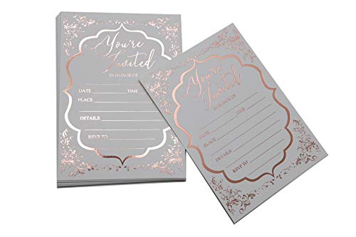 Fill in Invitations Wedding Rose Gold Foil - 25 Pack - Wedding Invitation, Hot Stamp Press. Party Invitations Birthday, Anniversary Celebration, Bridal or Baby Shower (Invitation Gold 1)