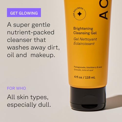 Acure Brightening Cleansing Gel - Vegan Facial Cleanser - 4 fl oz | Gentle Facial Cleanser for Radiant Skin with Pomegranate, Blackberry, & Acai, Antioxidant-Rich Formula for All Skin Types