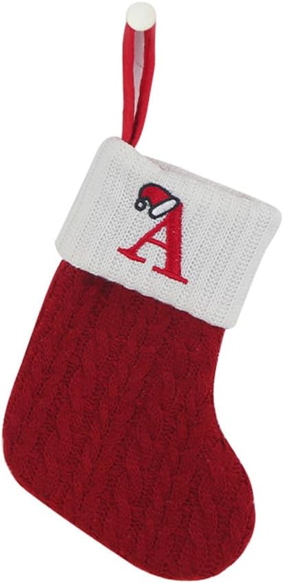 Stockings & Holders - CRSMHLPK 7 inch Mini Initial Christmas Stocking Monogram Embroidered Christmas Stocking red,White,Green Knit Mini Stocking Christmas Decorations A-Red-C06