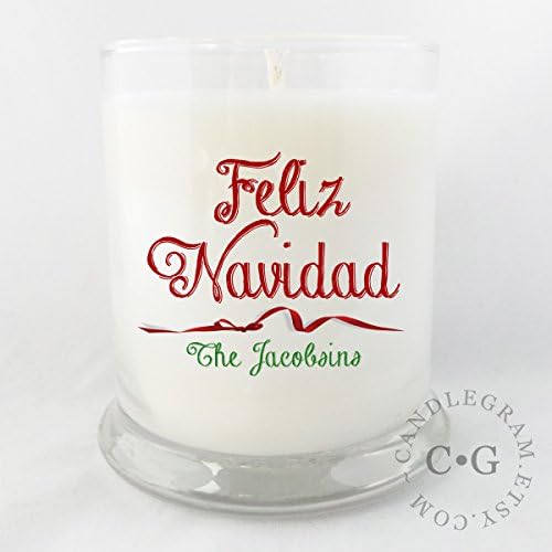 Soy Candle, 10oz of soy wax in glass jar with personalized label.... Feliz Navidad
