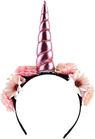 MOWANG Girls Flower Unicorn Horn Crown Headband Halloween Xmas Party Costume Cosplay Hairband