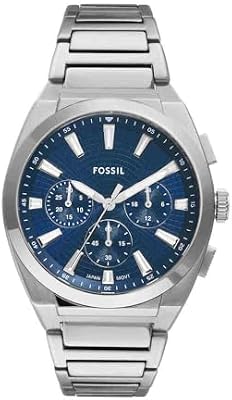 Montre Everett pour Homme, Mouvement chronographe à Quartz avec Bracelet en Acier Inoxydable ou en Cuir, Gris et Bleu, 44 mm