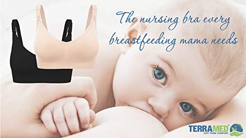 Terramed Bamboo Silk Seamless Nursing Bra Padded Maternity Bra Pregnancy Breastfeeding (Black, Large) - Thumbnail 3