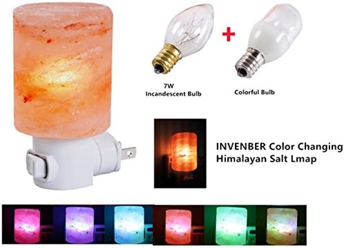 Himalayan Salt Lamps, INVENBER Wall Plug-in Light Mini Hand Carved Decorative Lamp Made of Natural Himalayan Salt Crystals Air Purification Mood Booster and Sleep Promoter (Two Bulbs)