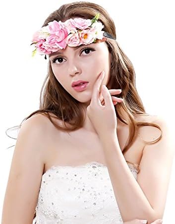 Qhome Womens Handmade Bohemian Flower Crown Headband Floral Garland Flower Wreath Crown Halo for Wedding Festivals