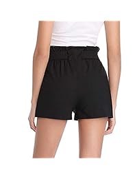 NEWFANGLE Shorts de bolsa de papel casual para dama Cintura elástica con bolsillo Shorts de verano cómodos para dama