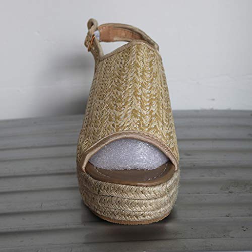 Women Platform Wedge Sandals Casual Espadrilles Open Toe Ankle Thick Heel Roman Ladies Shoes Beige