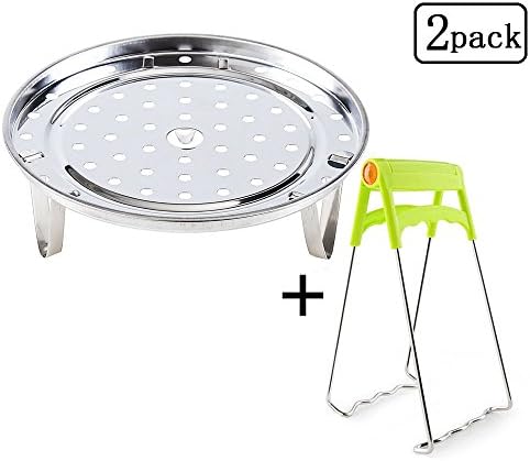Detachable Steam Basket Rack with Foldable Dish Plate Gripper for Pot Accessories- Fits Pot 5,6,8 qt Electric Pressure Cooker, Stainless Steel
