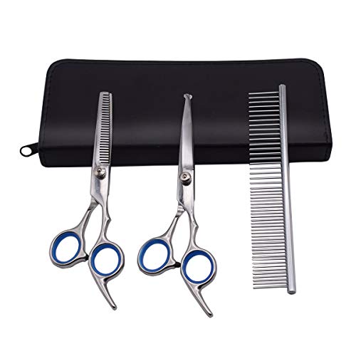 PetQoo Dog Grooming Scissors with Safety Round Tips, Heavy Duty Titanium Pet Grooming Trimmer Kit, Professional Thinning… - Image 4