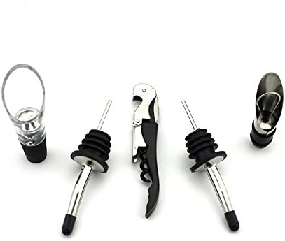 4 in 1 Super Value Wine Kit With 2 Pack Stainless Steel Liquor Pourers &amp; Rubber Caps 1 Pcs Decanting Pourer 1 Pcs Premium Wine Pourer Spout &amp; Stopper and Wine Corkscrew - Leomanor