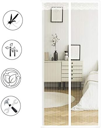 Magnetic Screen Door Mesh Curtain White, Mesh Door Screen with Magnet Fly Mosquitos Bug Insect Screen for Sliding French Patio Door,Full Frame Hands Free,Pet Friendly,140x230cm(55x91inch)
