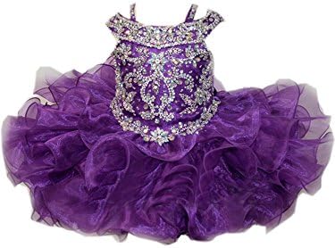 HSDJ Baby Girls' Cupcake Pageant Dresses Cap Sleeves Beaded Party Gowns 6T US Purple