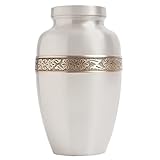 Funeral Urn by Liliane - Cremation Urn for Human Ashes - Hand Made in Brass and Hand Engraved - Fits the Cremated Remains of Adults as Well as the ashes of dogs, cats or other pets - Display Burial Urn at Home or in Niche at Columbarium (Silver Wildflowers in Pewter Finish)