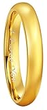 Crownal 4mm 6mm 8mm Tungsten Wedding Couple Bands Rings Men Women 24K Gold Plated Plain Dome Polished Engraved 