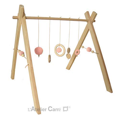 Portique D Eveil Bebe En Bois Et Crochet Rose Pale Amazon Fr Handmade