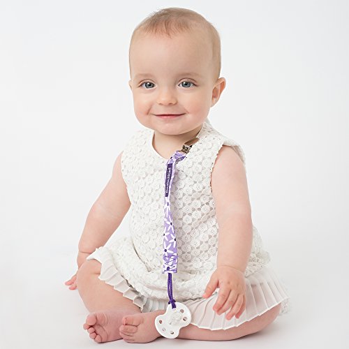 BooginHead Baby Newborn PaciGrip Pacifier Clip, Holder, Toy, Teether, Soothie, Universal Loop Girl, Purple Daisy, Floral, Flowers, Purple and White
