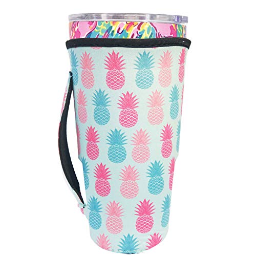 F-Five Reusable Iced Coffee Cup Sleeve Neoprene Insulated Sleeves Cup Cover Holder Idea for 30oz - 32oz Tumbler Cup,Trenta Starbucks,Large Dunkin Donuts (Only Cup Sleeves) (Pineapple)