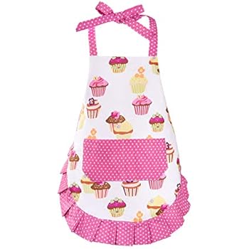 Sevenstars 100% Cotton Kids Girls Aprons, Cupcake Pattern Cute Baking Apron Adjustable Kitchen Apron for Children Daughters Little Girls
