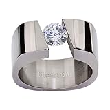 8mm Women's Titanium Ring Wedding Band Tension Round Cubic Zirconia High Polish Solitaire Size 5-10 SPJ