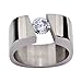 FlameReflection 8mm Women's Titanium Ring Wedding Band Tension Round Cubic Zirconia High Polish Solitaire Size 5-10 SPJ
