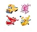 Super Wings US720040D Transforming Toy Figures, Poppa Wheel, Dizzy, Jett, & Donnie, 2'' Scale
