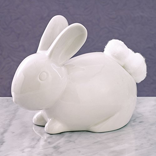 Bits and Pieces - Ceramic Bathroom Bunny Cotton Ball Holder - Cotton Tail White Rabbit Ceramic Cotton Ball Dispenser - Bathroom Novelty and DÃ©cor