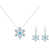 Modpide Women Crystal Winter Snowflake Pendant Necklace Hook Dangle Earrings Set for Women Christmas Gift