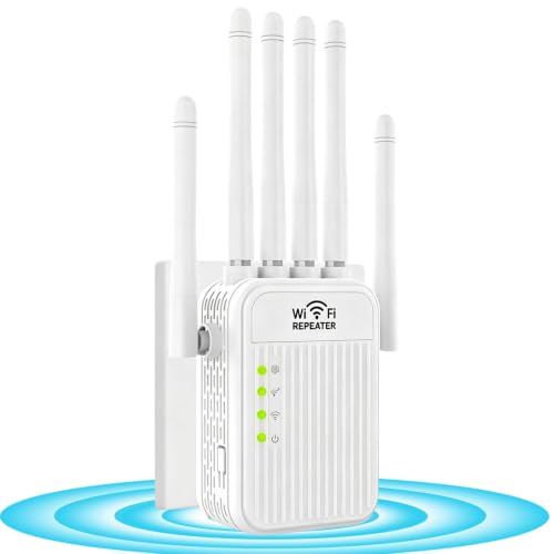 Amplificador Señal WiFi 5G /2.4G Repetidor WiFi Largo Alcance Doble Banda WiFi Extender con 6 Antenas de Alta Ganancia, Puerto LAN, Extensor de WiFi para casa y Oficina,Fácil de Instalar
